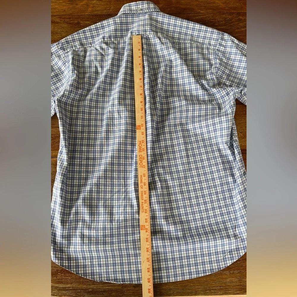 Facconable Men’s Shirt Made in USA 100% Cotton Long Sleeve Button Blue Plaid M